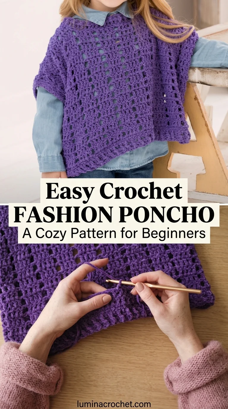 Easy Crochet Fashion Poncho: A Cozy Pattern for Beginners 9 Pin graphic for easy crochet fashion poncho pattern