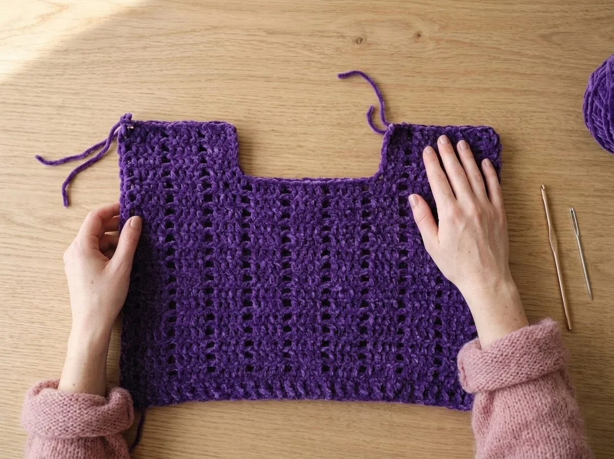 Easy Crochet Fashion Poncho: A Cozy Pattern for Beginners 6 Front panel showing neck shaping