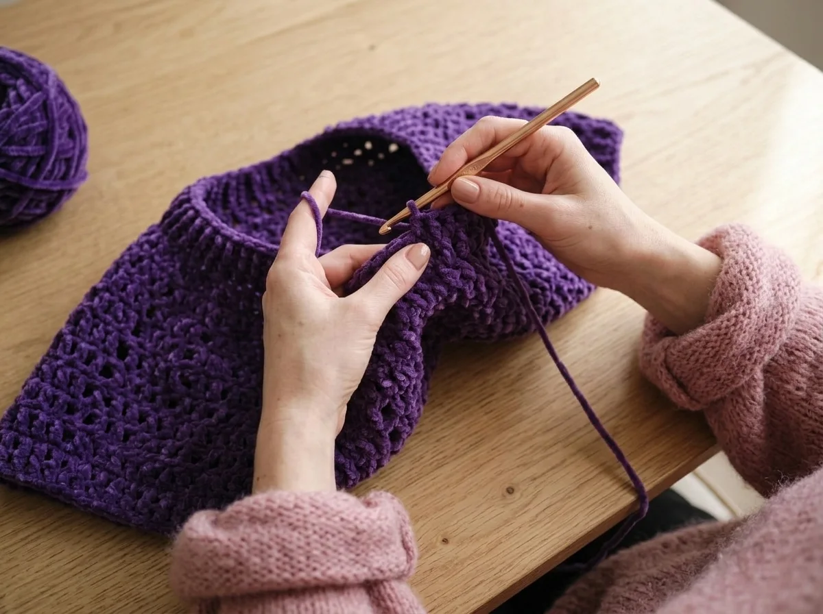 Easy Crochet Fashion Poncho: A Cozy Pattern for Beginners 8 Crocheting the neck edging