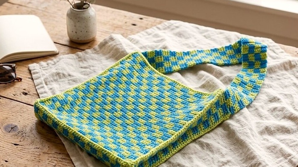 Modern Gingham Checkered Crochet Tote Bag (Tapestry Colorwork)