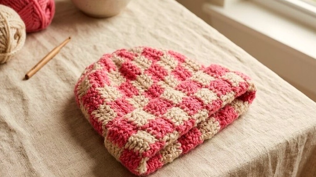 Mod Checkerboard Tapestry Crochet Bucket Hat (Structured Cotton Brim)